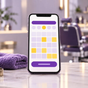 Phone showing an online booking calendar at a barbershop station
