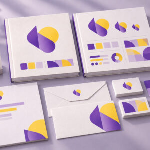Complete brand system with guideline books, stationery, and swatches