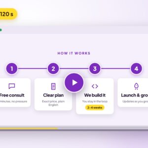 Browser window playing an explainer video that walks through four steps